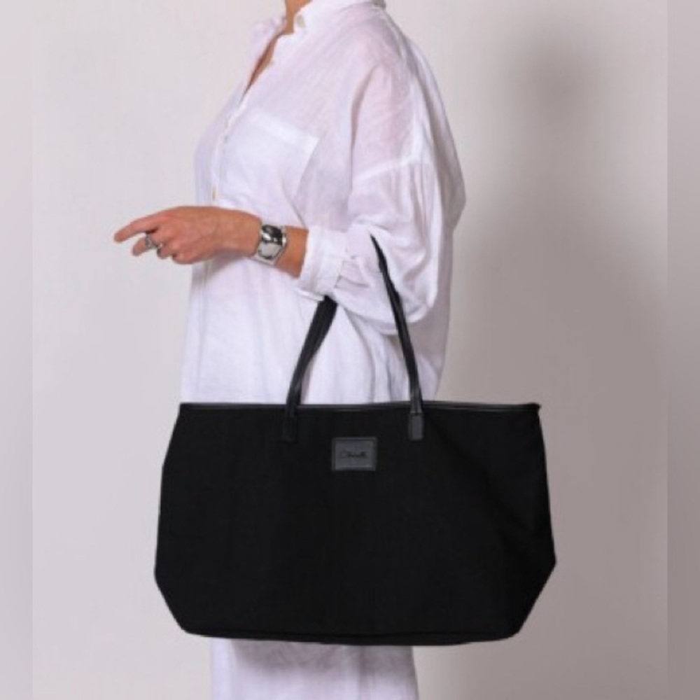 NWOT Cleobella Black Canvas Vegan Leather Strap Tote Shoulder Bag MSRP $98